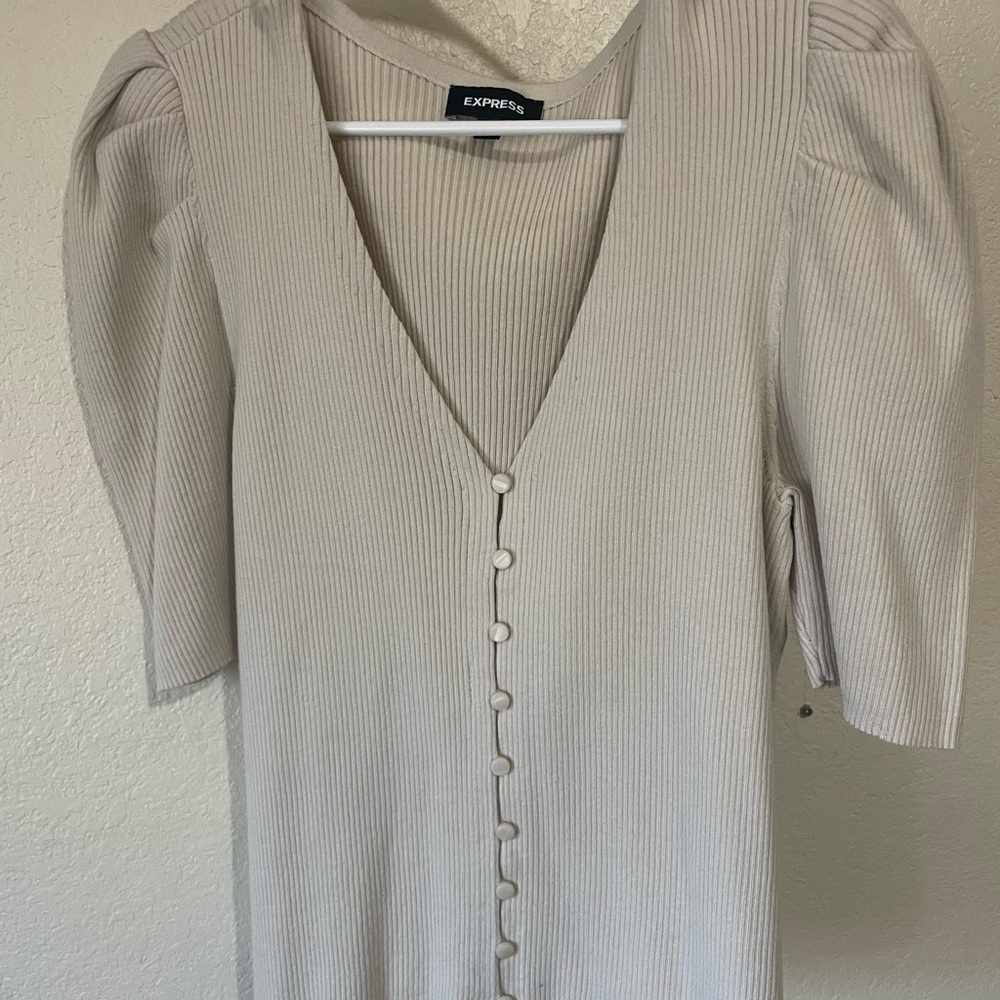 Express puff-sleeve, short-sleeve, cardigan-style sweater size XL